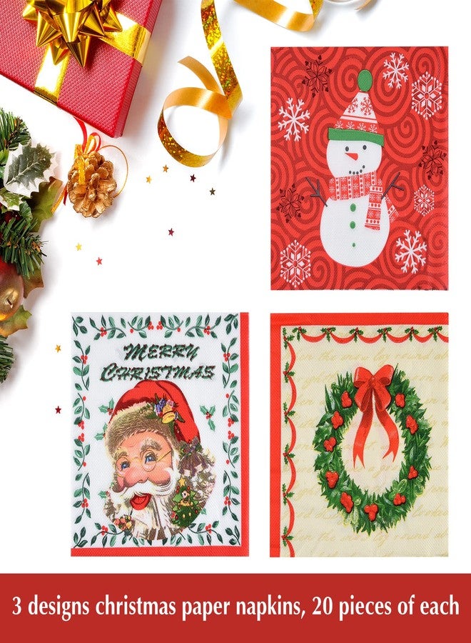 ASTARON 60 Pack Christmas Napkins 3 Designs, Disposable Paper Cocktail Napkins Bulk Christmas Decorative Napkins for Holiday Dinner Christmas Party Supplies - Image 2